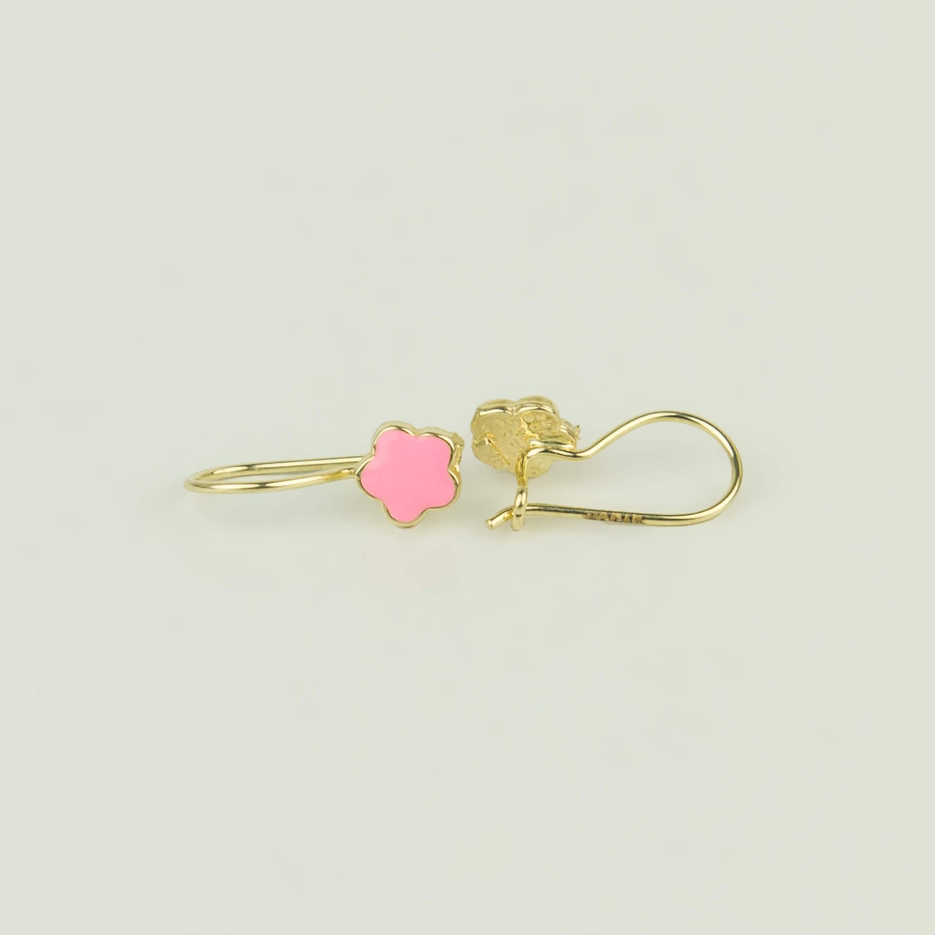 14 AYAR PEMBE ÇİÇEKLİ ÇOCUK KÜPESİ