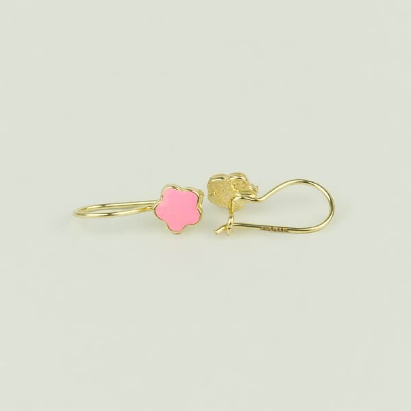 14 AYAR PEMBE ÇİÇEKLİ ÇOCUK KÜPESİ
